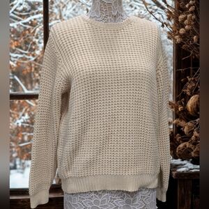 Vintage Eddie Bauer Cream Cotton Knit Sweater Sz L